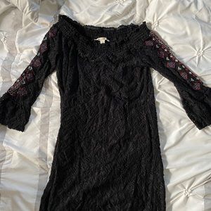 Black lace long sleeve off the shoulder dress
